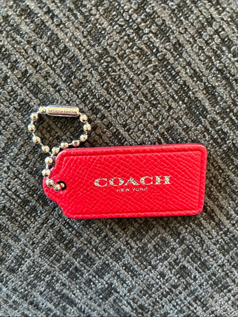 Coach Replacement Hangtag Red Color Embossed in Silver with Silver Chain